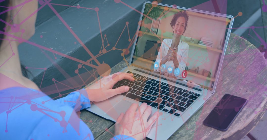 Remote Work: Tech-Savvy Individual Typing Laptop Communicating via Video Call