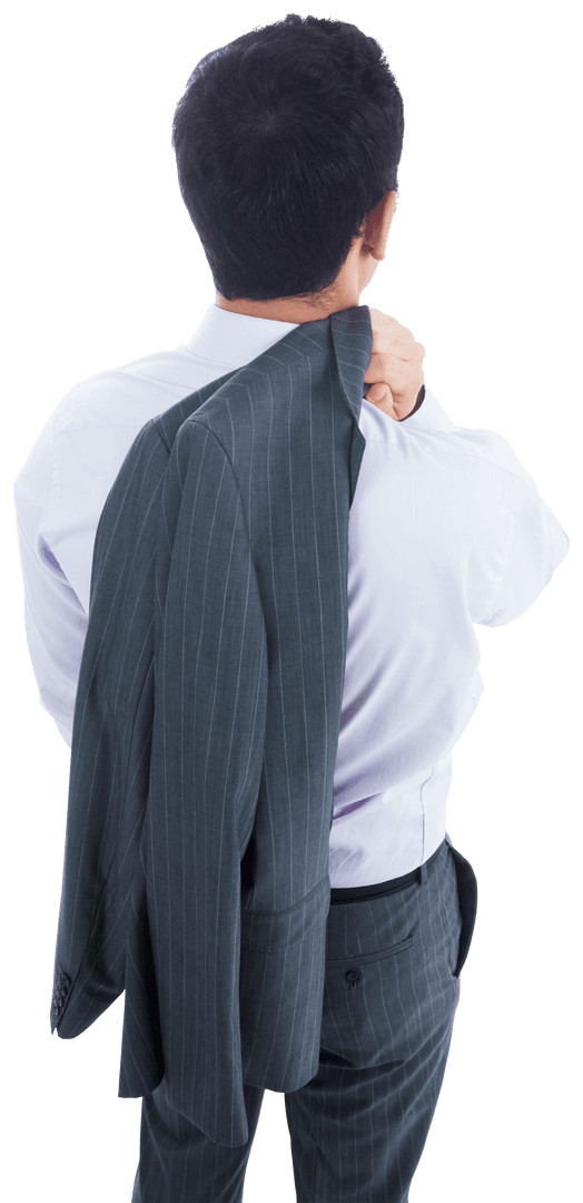 Back View of Biracial Businessman Holding Suit Jacket Transparent