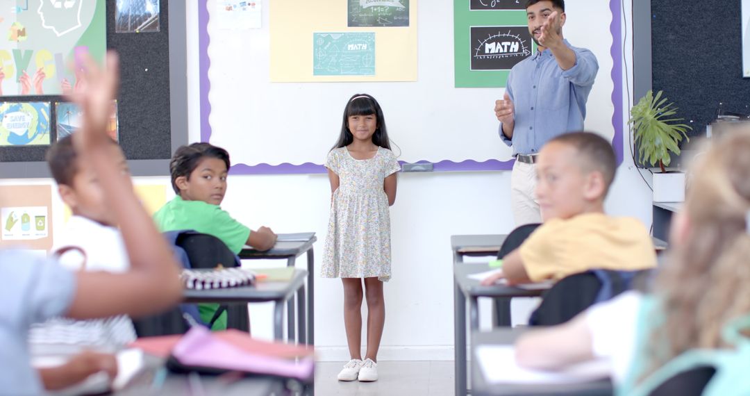 Confident Student Presenting in Classroom Activity Session