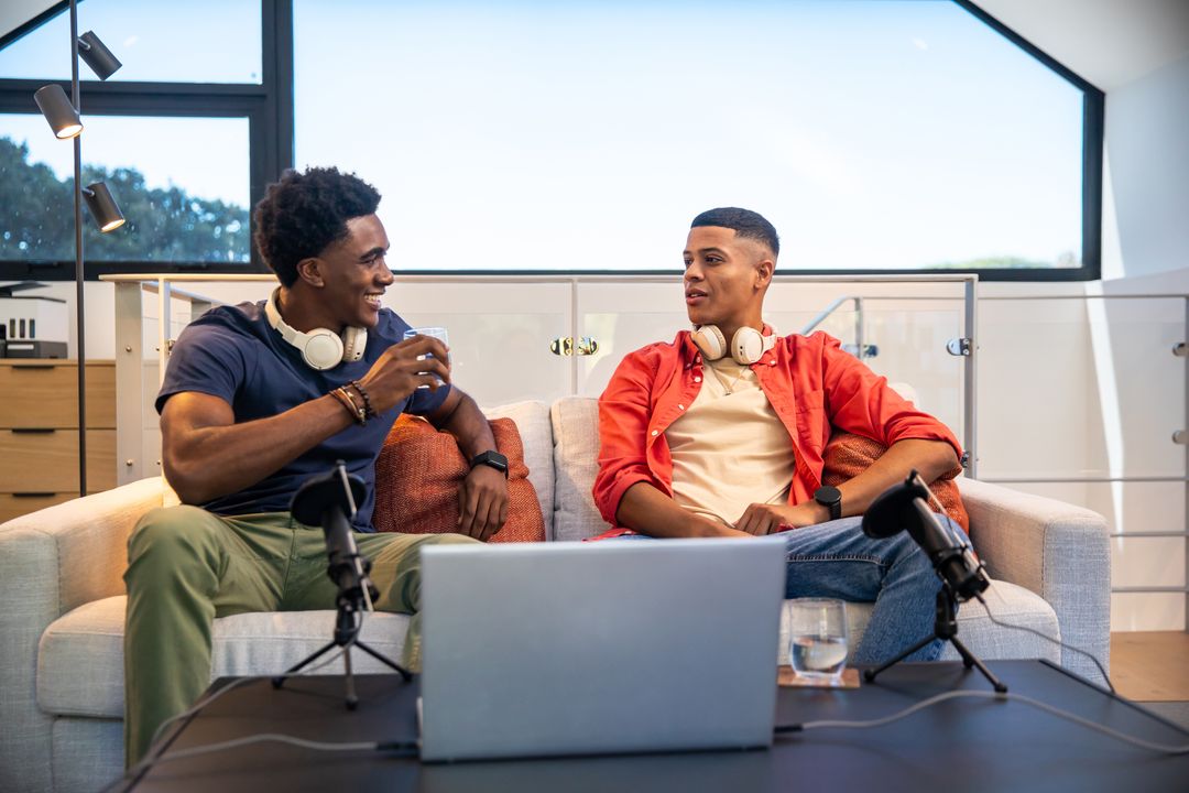 Podcast Co-Hosts Engaging in Lively Conversation