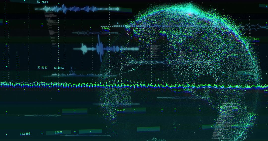Futuristic Digital Globe with Rotating Data Visualizations