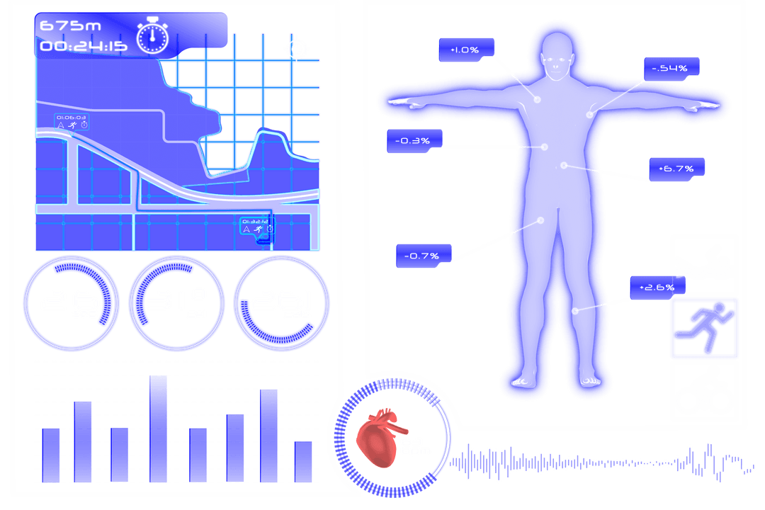 Futuristic Digital Interface on Transparent Background Highlighting Human Metrics
