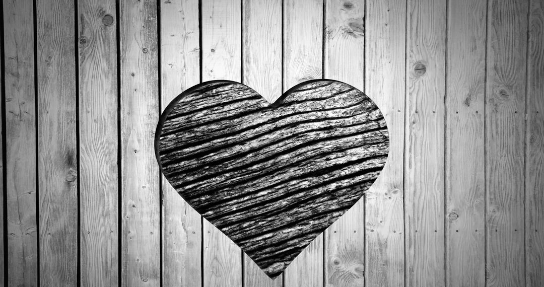 Black and White Wooden Heart with Textured Grain Pattern