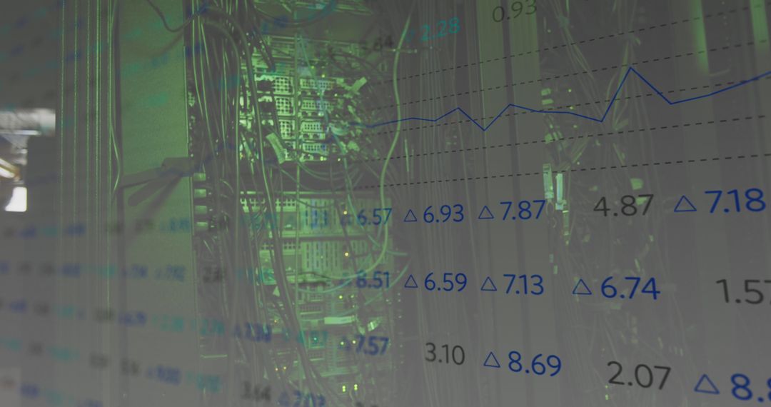 Data Processing in Server Room with Digital Overlay