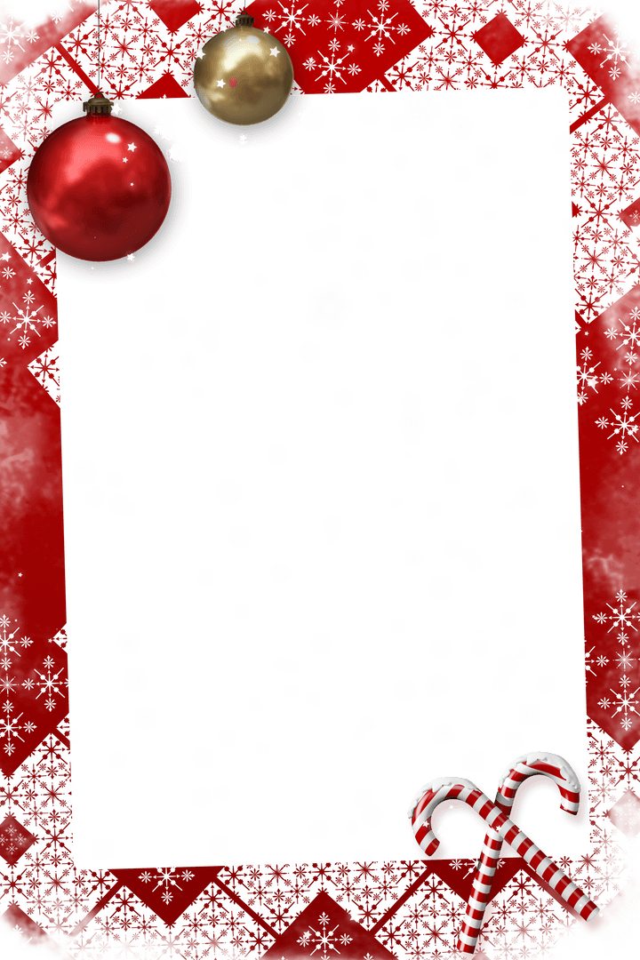 Red Christmas Frame with Decorations on Transparent Background