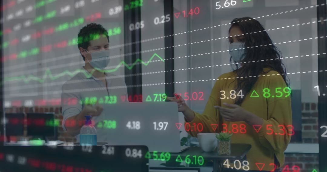 Business Professionals Discussing Stock Market Data Overlaid