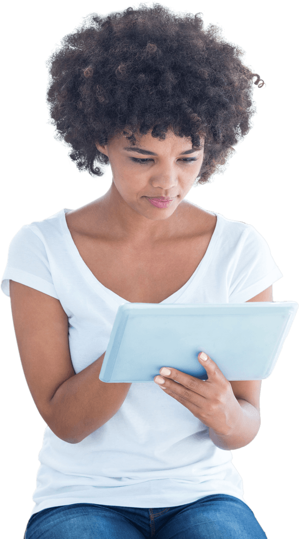 Biracial Woman Using Tablet Transparent Lifestyle Concept