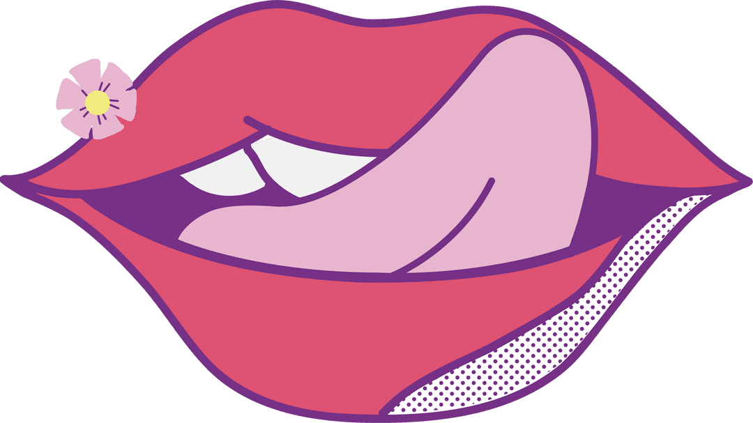 Playful Cartoon Lips with Flower on Transparent Background