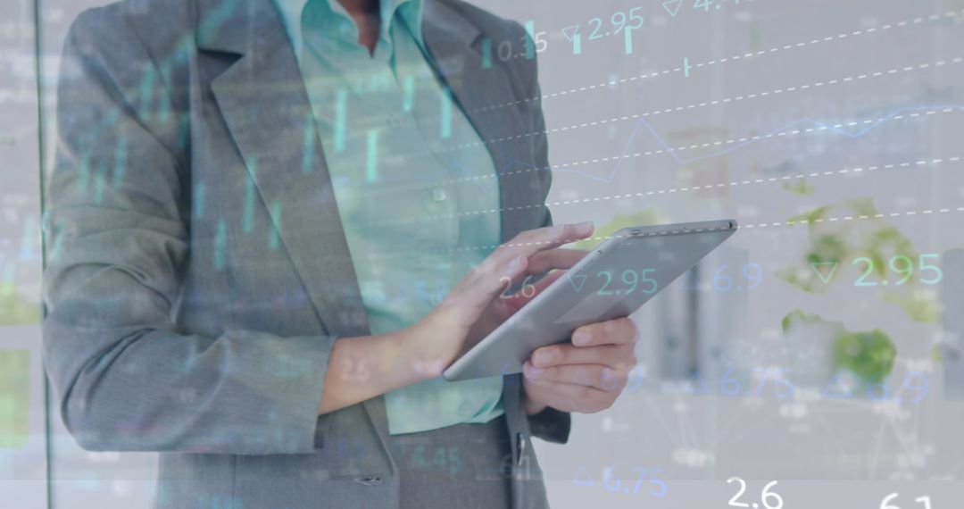 Businesswoman Analyzing Stock Market with Tablet