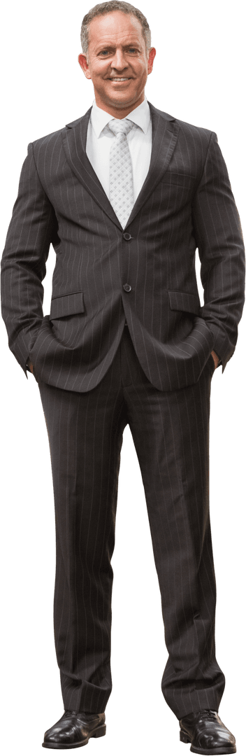 Confident Warehouse Manager in Pinstripe Suit with Transparent Background