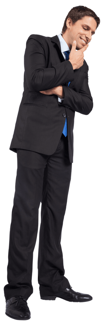 Caucasian Businessman Thinking on Transparent Background with Hands on Face
