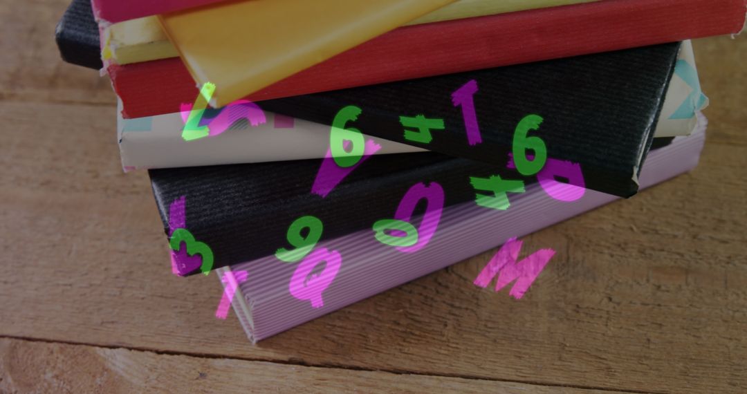 Books with Floating Digital Alphabets and Numbers Suggesting Education Concept