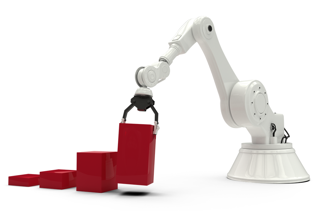 Robotic Arm Handling Red Diagram Blocks on Transparent Background - Download Free Stock Images Pikwizard.com