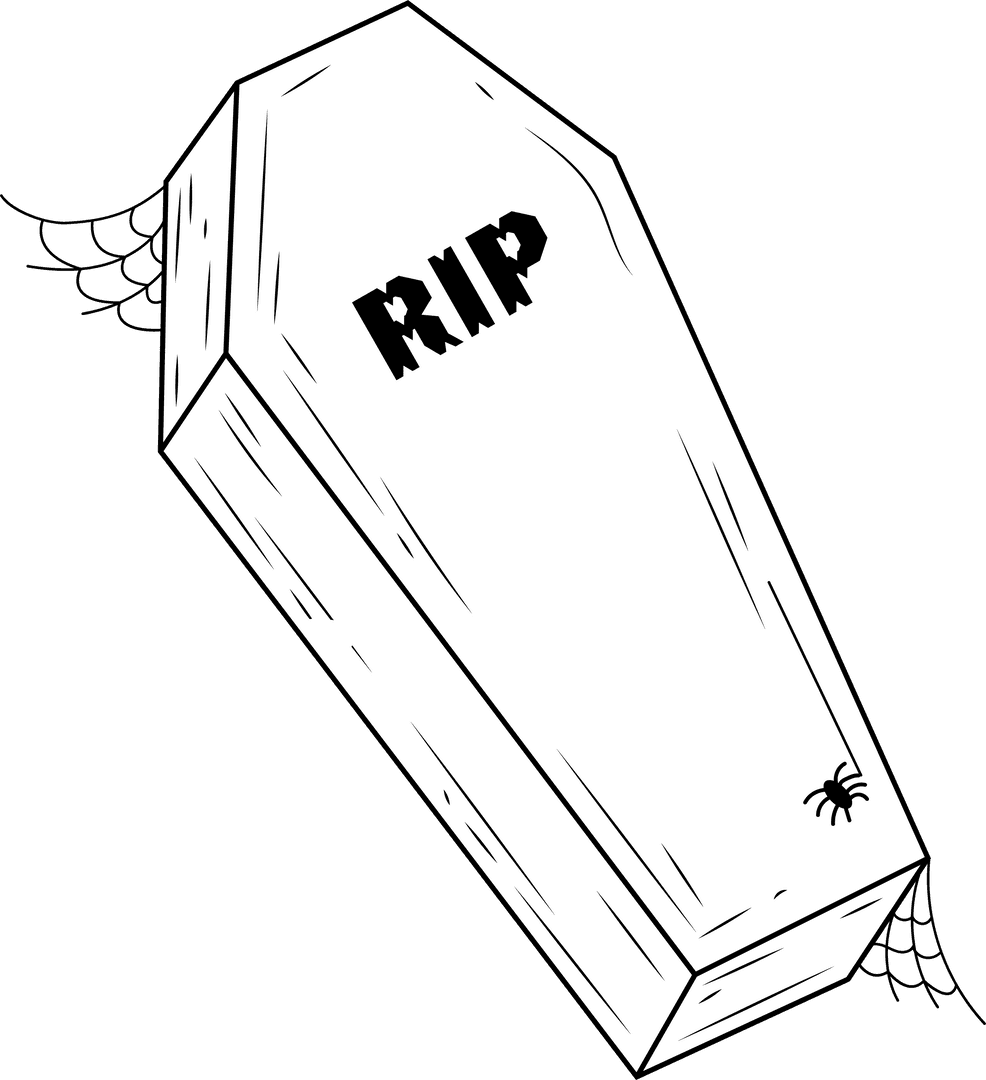 Vintage Coffin with Spider and Cobwebs Illustration on Transparent Background