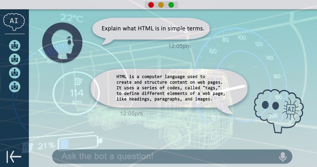 AI Online Chat Explaining HTML in Simple Terms with 3D Car Prototype - Free Images, Stock Photos and Pictures on Pikwizard.com