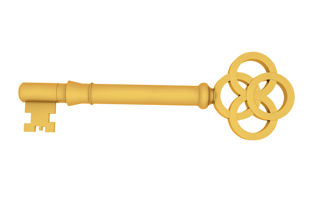 Golden key on transparent background vector illustration