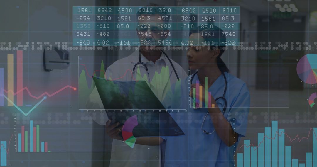Healthcare Professionals Analyzing Medical Data with Digital Overlays