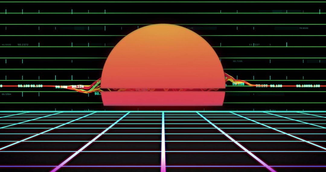 Futuristic Synthwave Horizon with Neon Grid and Half-Sun Aesthetic