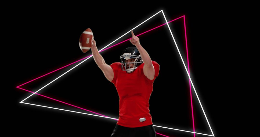Victorious American Football Player with Neon Triangles