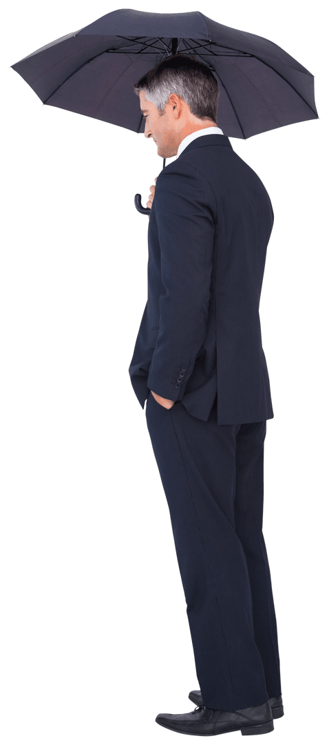 Elegant Businessman Holding Umbrella in Suit with Transparent Background