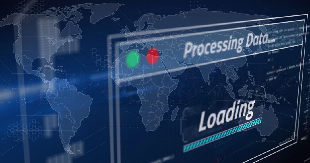 Digital Data Processing Loading on Global Map - Free Images, Stock Photos and Pictures on Pikwizard.com