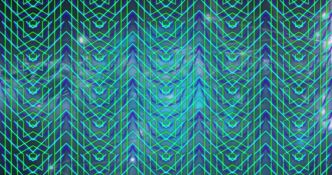 Digital Data Processing with Futuristic Neon Geometric Shapes