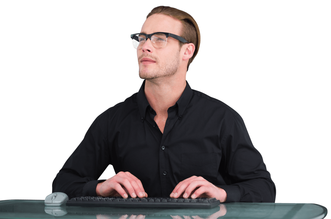 focused business professional using computer transparent background - Download Free Stock Images Pikwizard.com