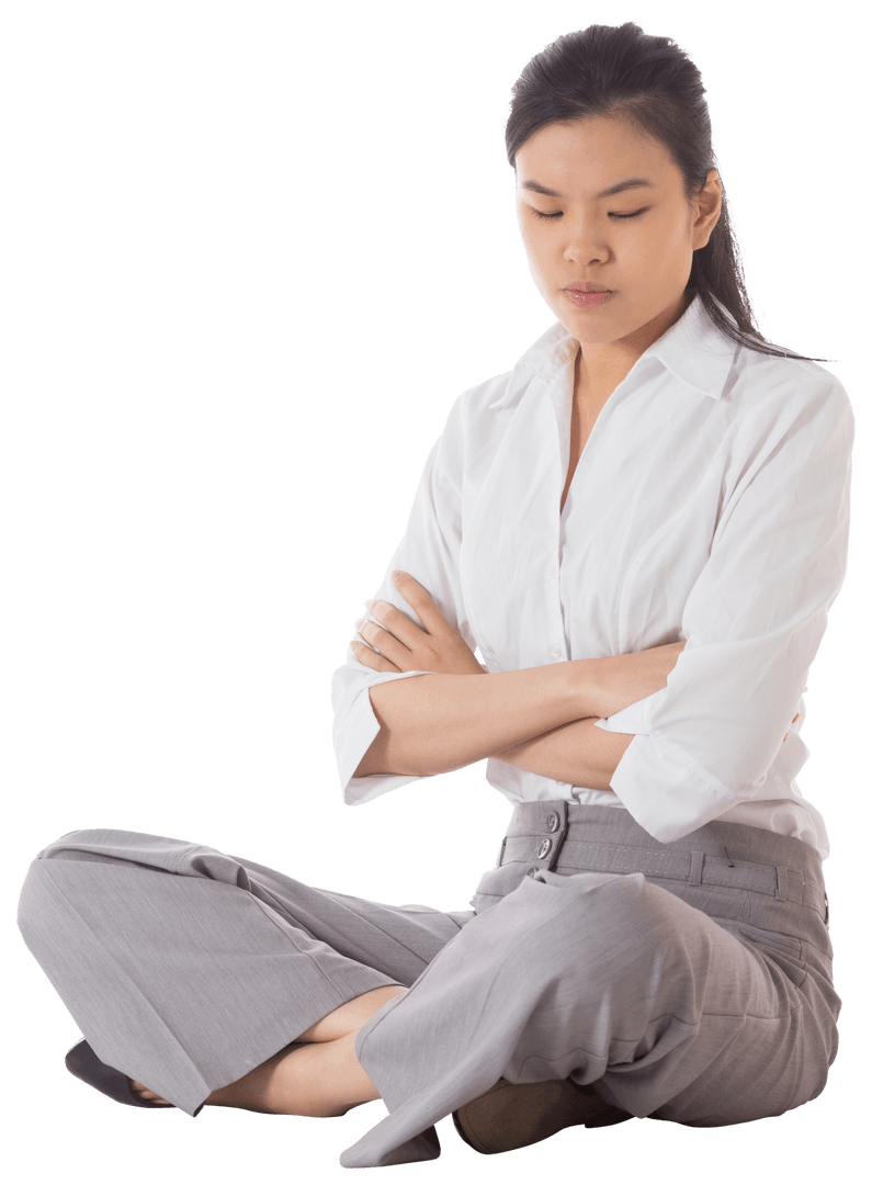 Transparent Portrait of Annoyed Businesswoman Sitting with Arms Crossed
