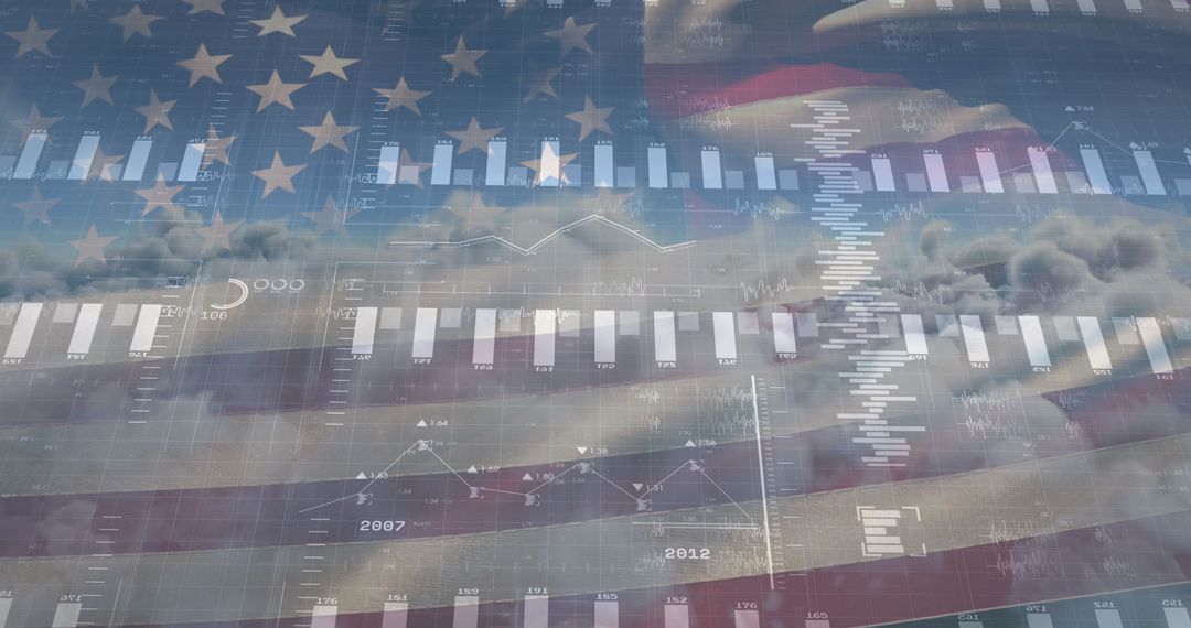 Digital Analytics Overlay on American Flag and Sky