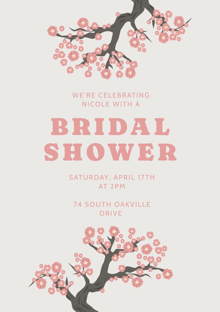 Elegant Bridal Shower Invitation with Pink Blossom Branches - Download Free Stock Templates Pikwizard.com