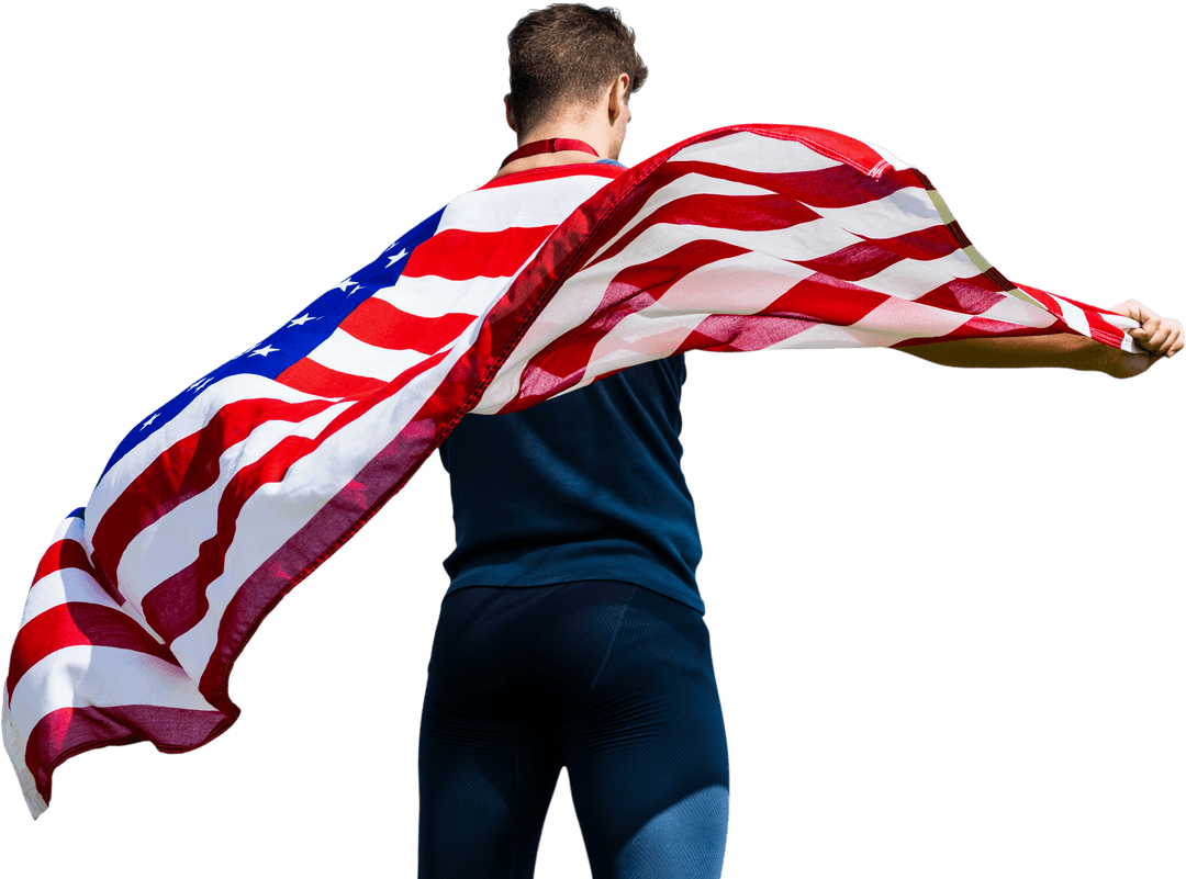 Caucasian Man Waving American Flag on Transparent Background