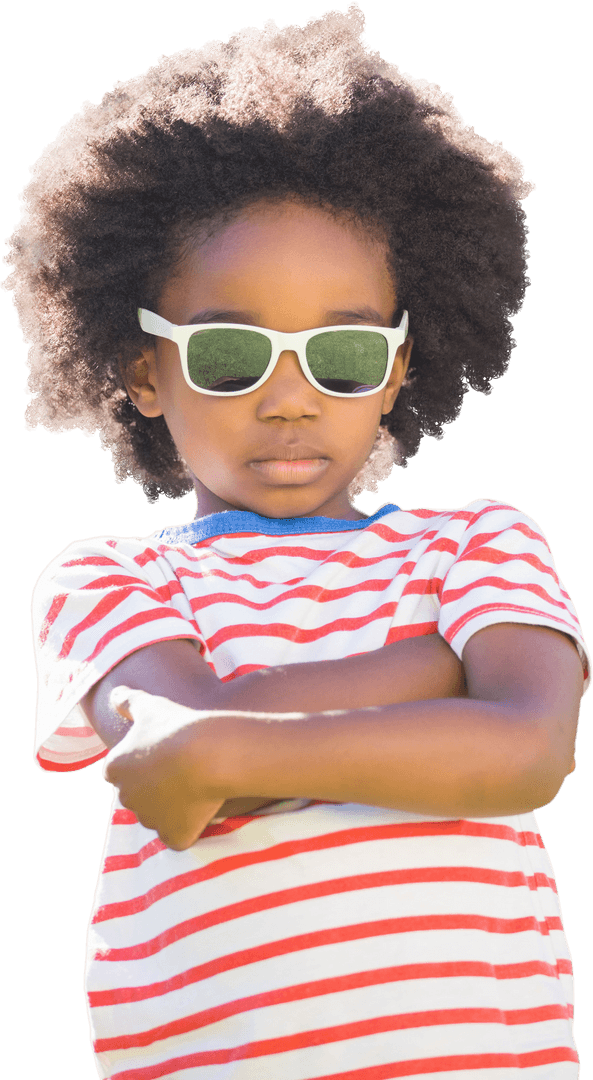 Confident African American Boy in Sunglasses on Transparent Background
