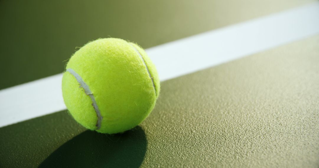 Close-up of a Tennis Ball on Court Line with Soft Lighting - Free Images, Stock Photos and Pictures on Pikwizard.com