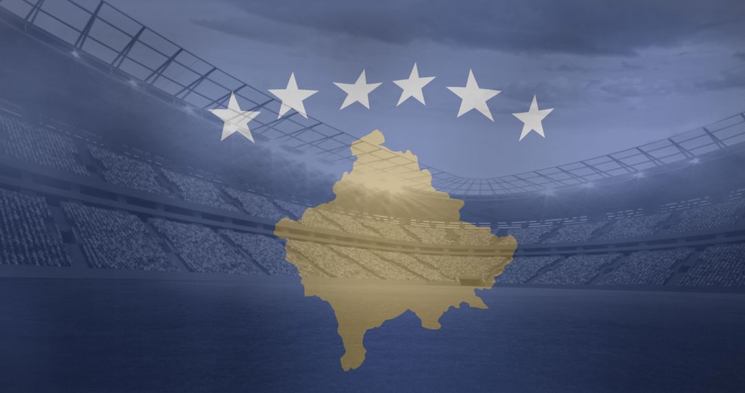 Kosovo Flag Overlay on Contemporary Sports Stadium - Free Images, Stock Photos and Pictures on Pikwizard.com