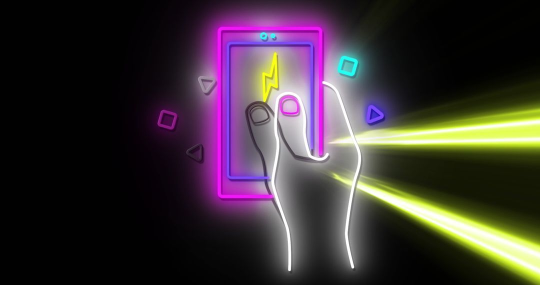 Neon Hand Gaming on Digital Device with Light Beams