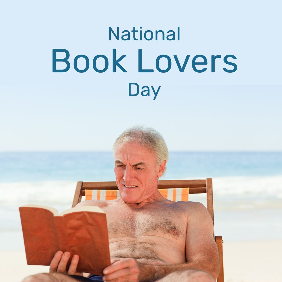 Senior Male Enjoying Book Lounger on Beach