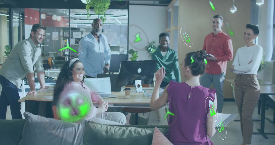 Diverse Colleagues Discussing Ecological Initiative in Modern Office