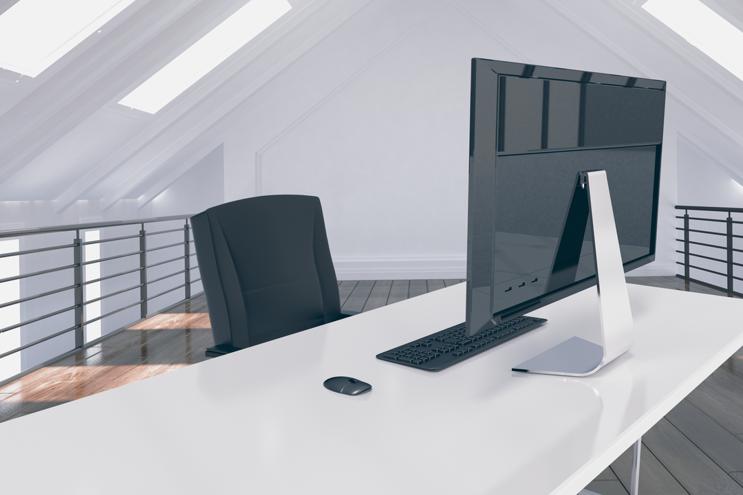 Transparent Office Desk with Computer in Modern Workspace Illustration - Download Free Stock Images Pikwizard.com