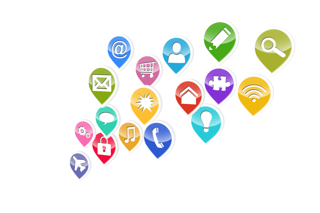 Colorful Business Icons on Transparent Background