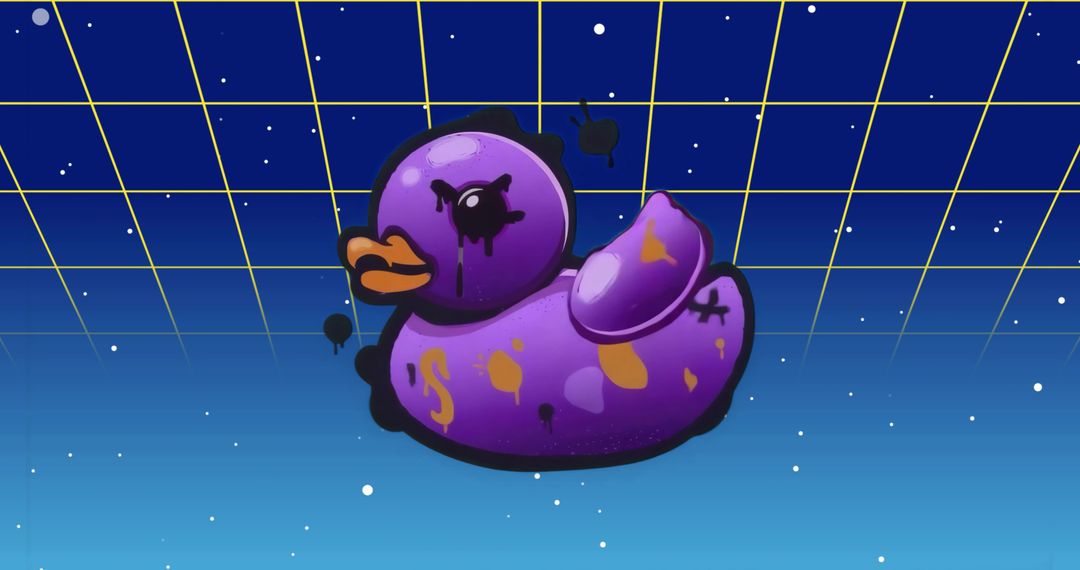 Surreal Graffiti Purple Duck in Cyberpunk Neon Grid