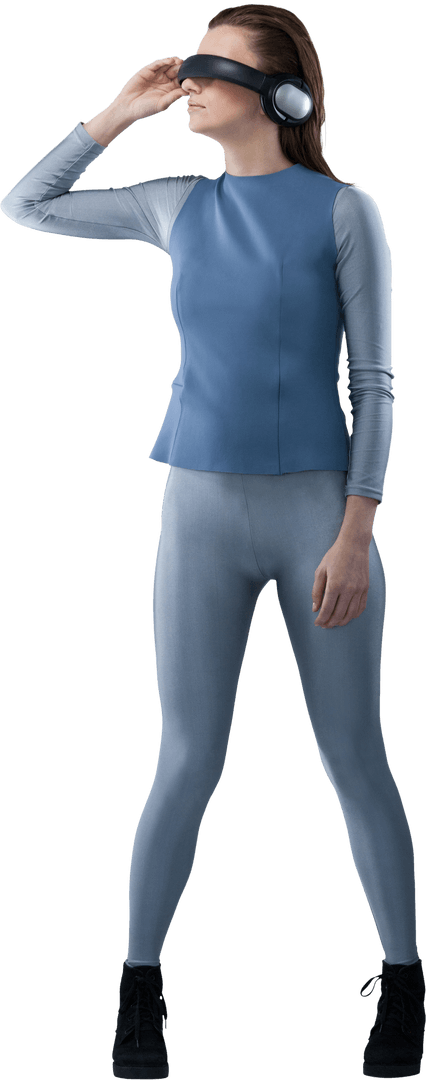 Futuristic Woman Wearing Transparent Virtual Reality Glasses