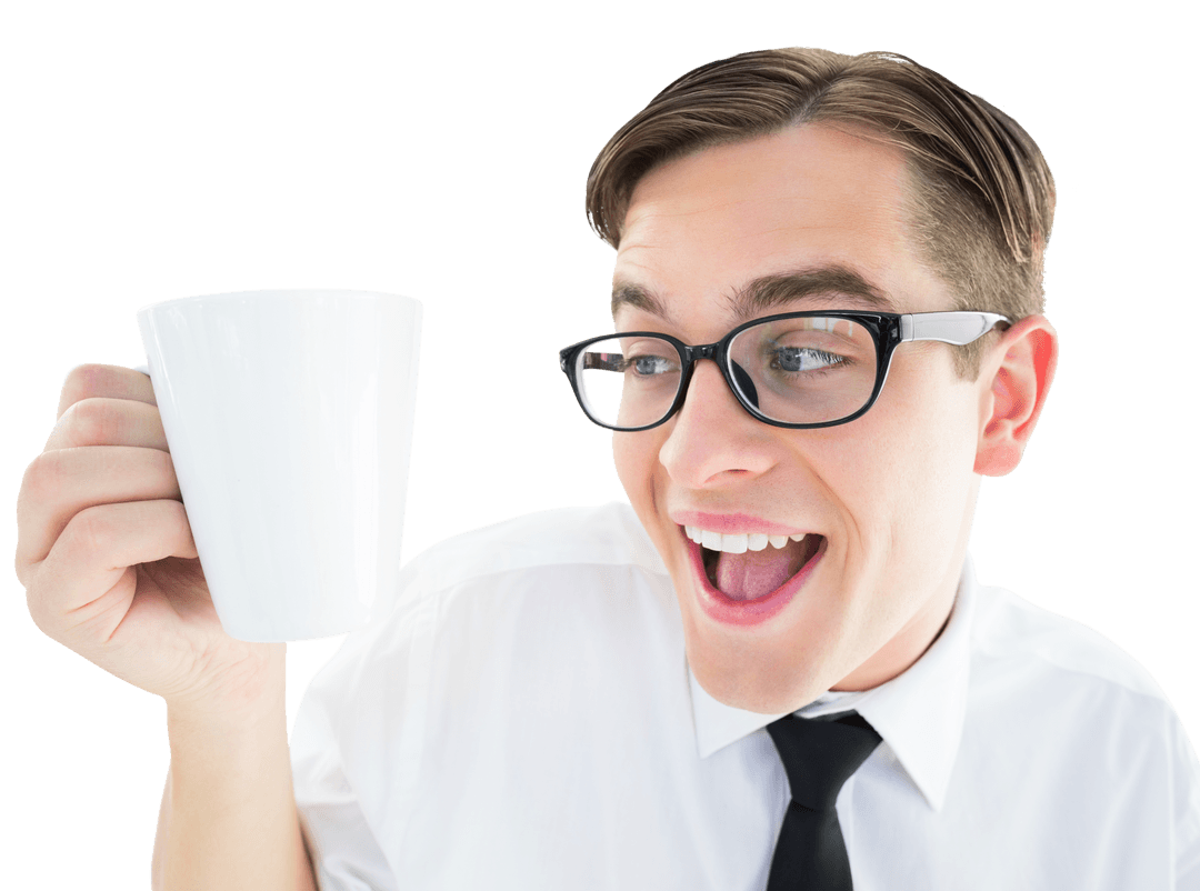 Transparent Geeky Businessman with Mug Smiling - Download Free Stock Images Pikwizard.com