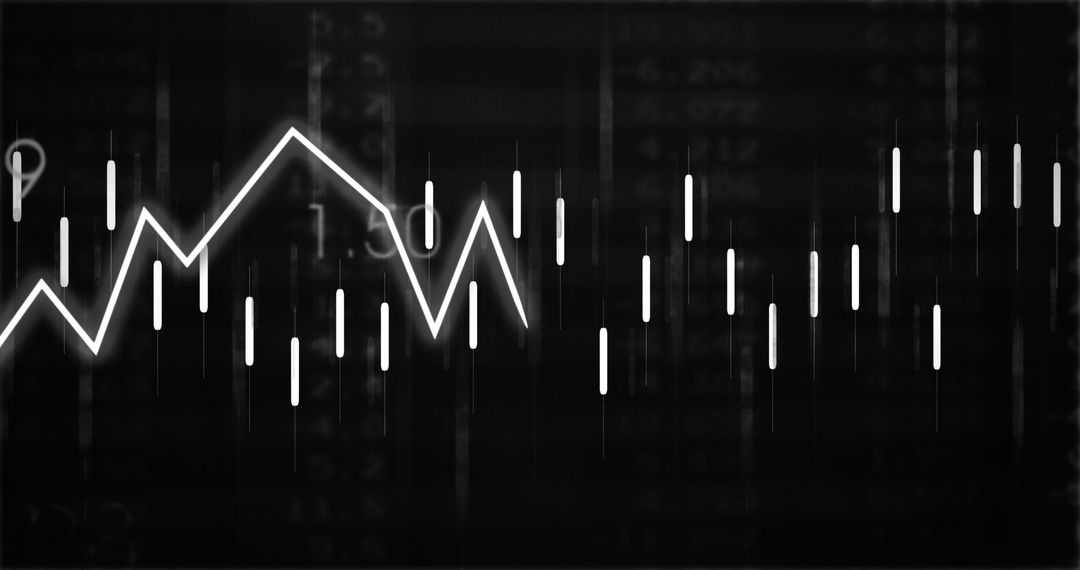 Digital Financial Chart on Black Background with Neon Lines