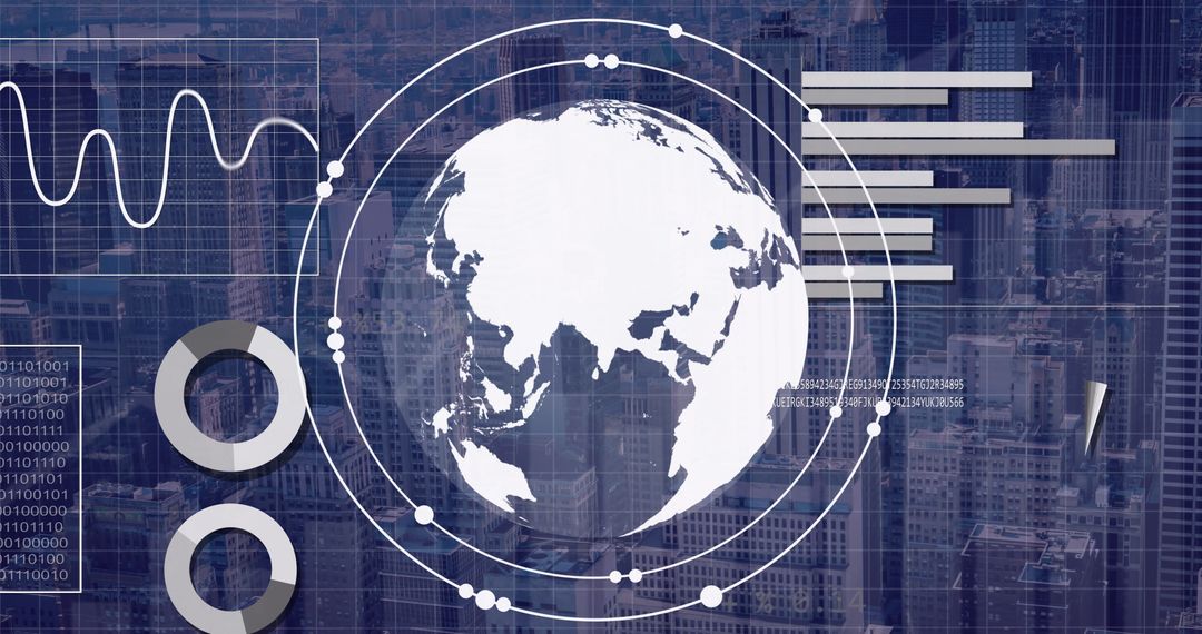 Financial Data Processing Overlay on Urban Landscape