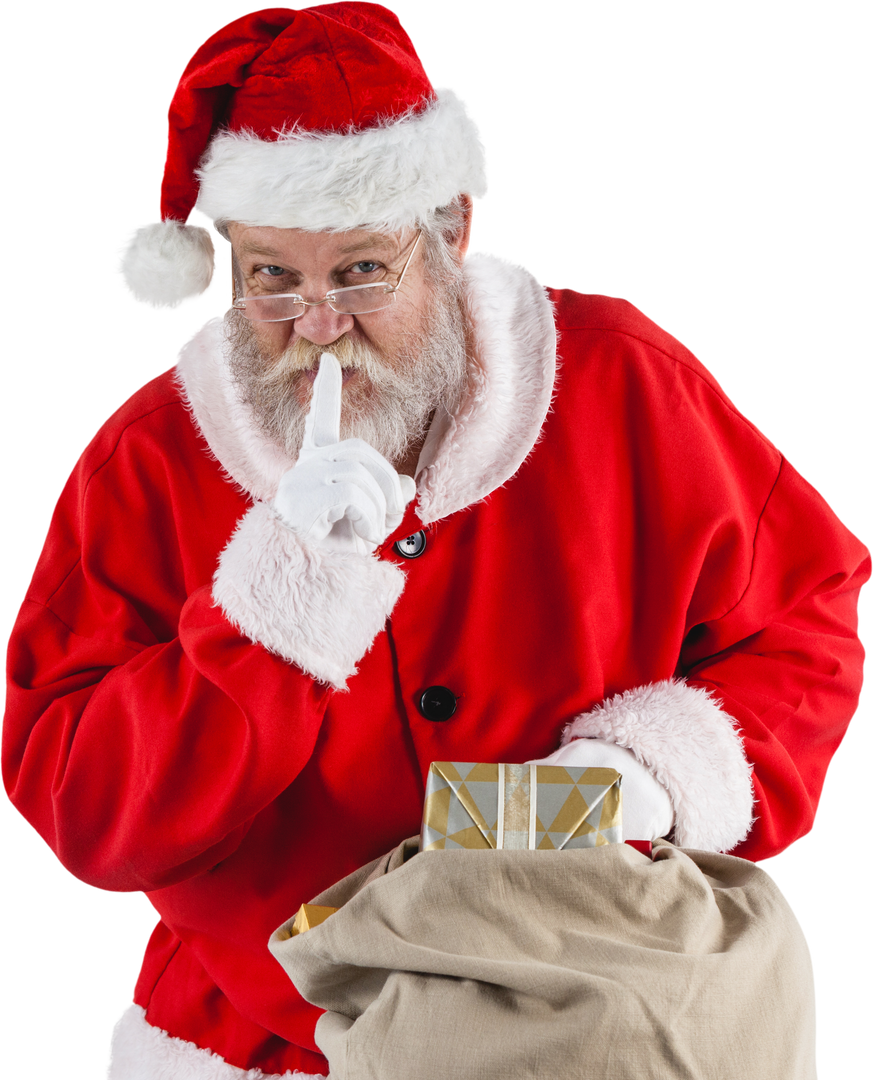 Transparent Santa Claus Holding Gifts Making Shh Gesture - Download Free Stock Images Pikwizard.com