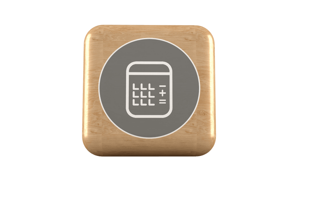 3D Wooden Calculator Icon on Transparent Background