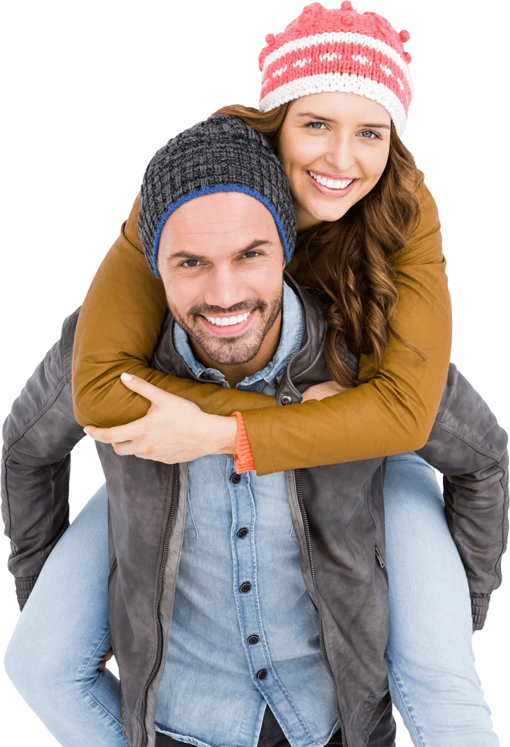 Smiling Couple Enjoying Piggyback Ride Transparent Background