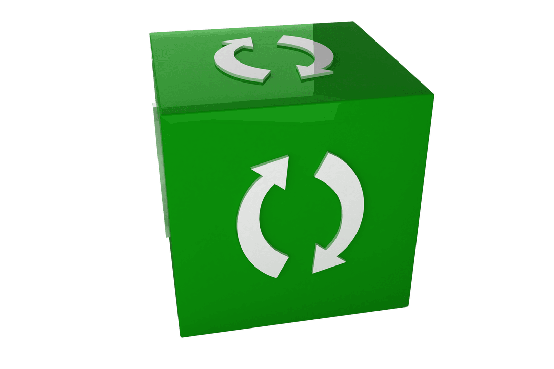 Transparent Green Cube with Rotating Arrows Icon for Recycling