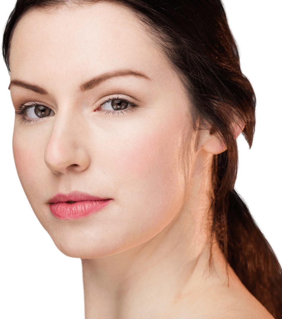 Transparent Headshot Featuring Serious Woman with Natural Features