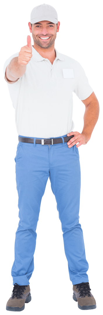 Cheerful Man in Cap Giving Thumbs Up Transparent Background